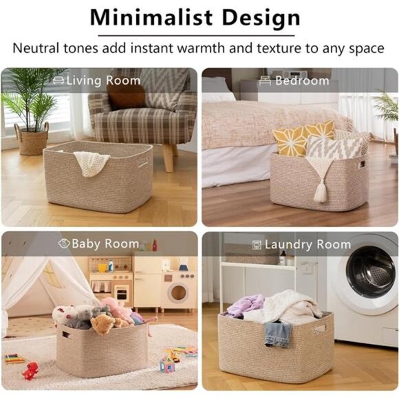 75L Large Blanket Basket, Woven Blanket Storage Basket with Handle - Picture 13 of 16